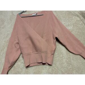 Lush Dusty Pink Ribbed Dolman Sleeve V Neck Sweater Top